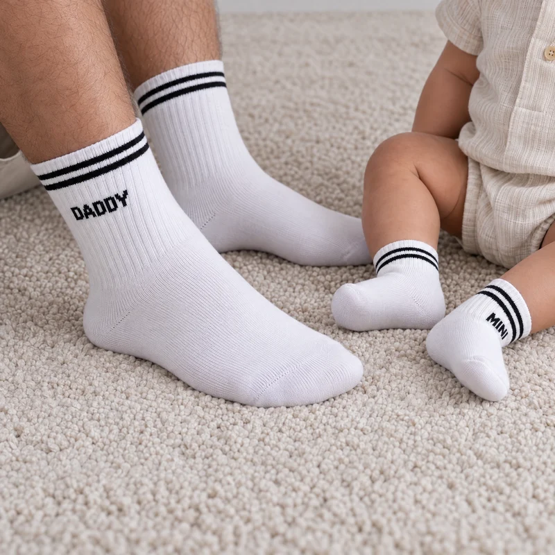 Familiensocken „Daddy, Daddy, Mini“ | Weiß