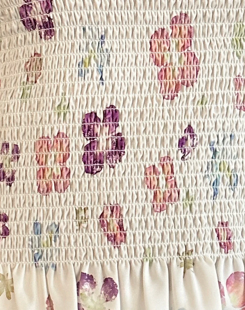 Kagumi Shirred Top in Flower Stamp Purple (Top froncé en violet)
