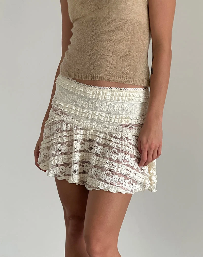 Minijupe non doublée Ragna, dentelle ivoire