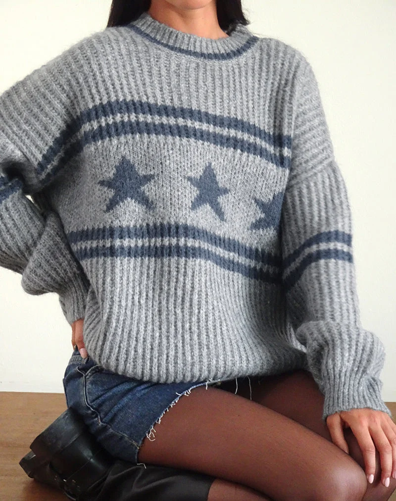 Pull Lulees à rayures étoilées gris