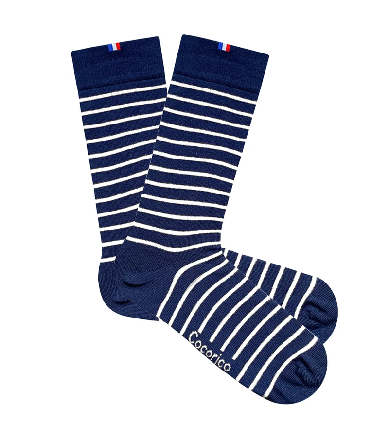 Chaussettes Homme Rayées Marine/Blanc