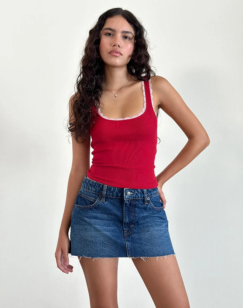 Top Cartas en rouge adrénaline avec dentelle rose