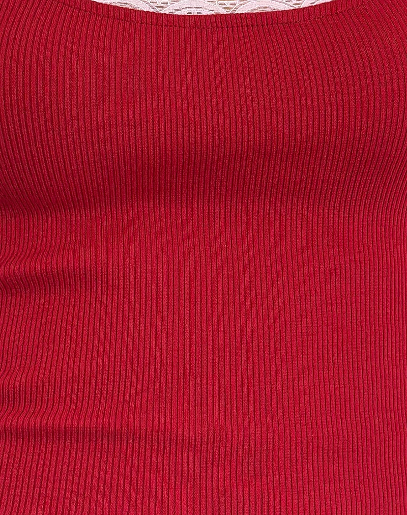 Top Cartas en rouge adrénaline avec dentelle rose