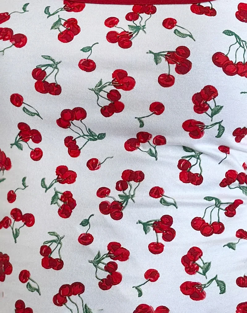 Blaira Top in Cherry Print White