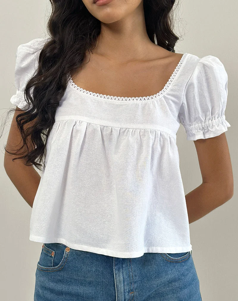Axoni Square Neck Blouse in Linen White