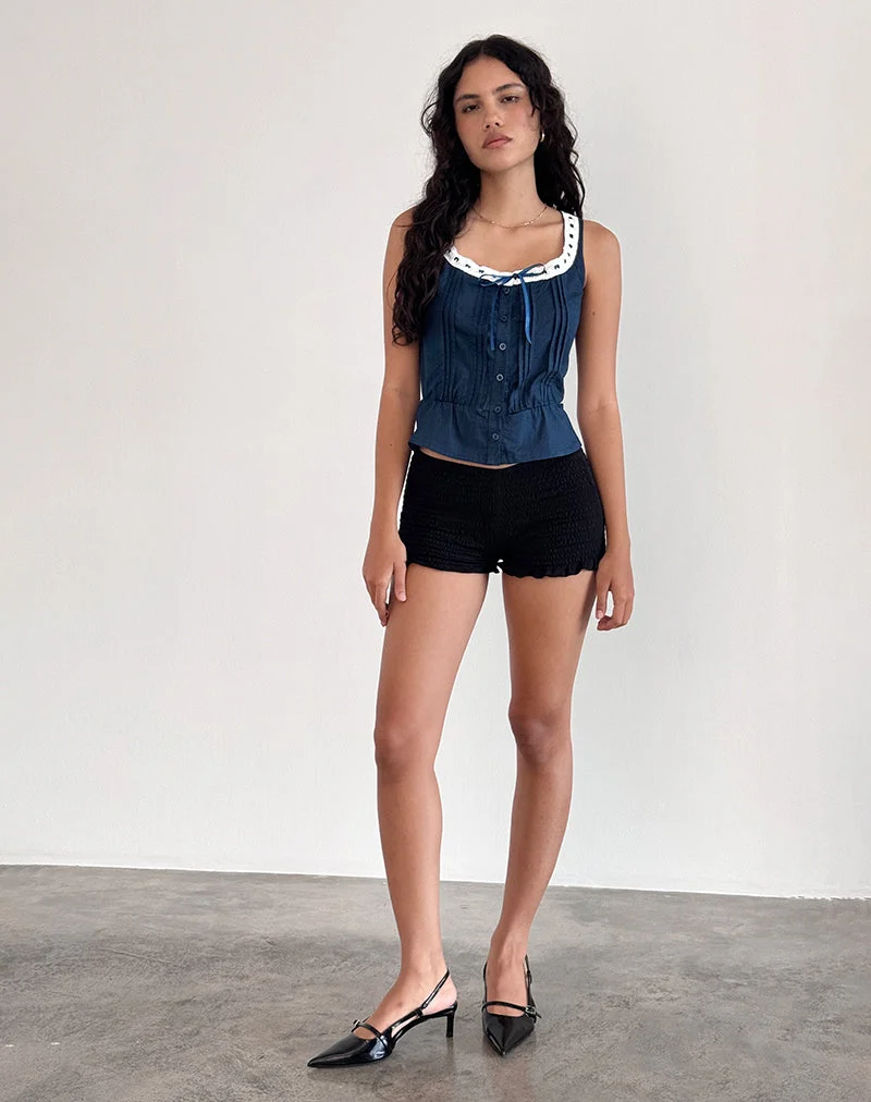 Arhan - Top sans manches en popeline marine avec bordures blanches