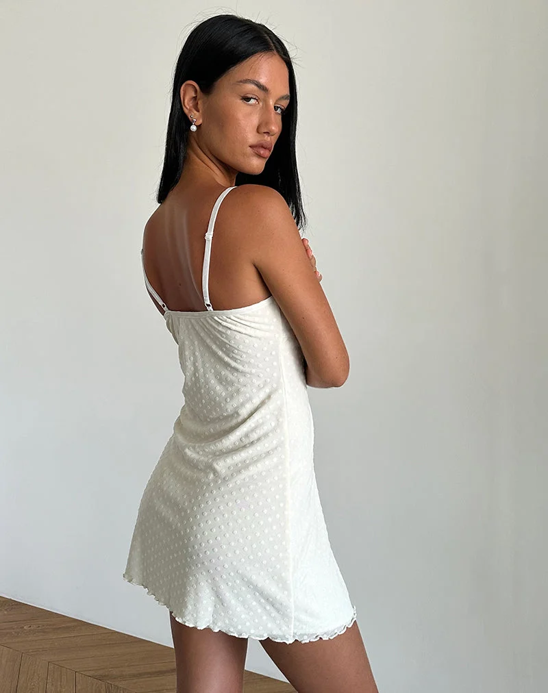 Mevila - Mini robe cami en flocon de pois ivoire