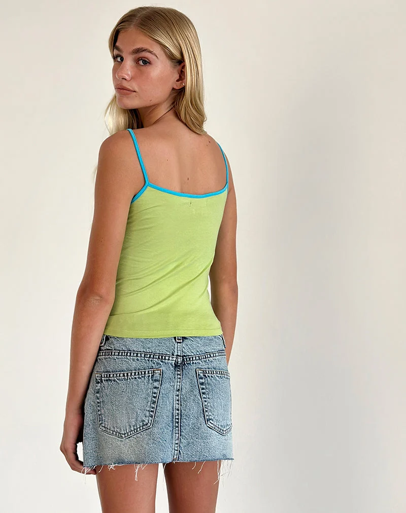 Top Solani en banane verte avec bordure bleue
