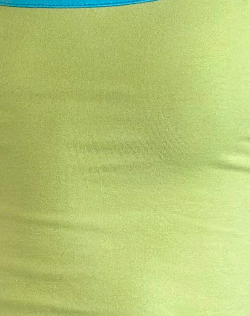 Top Solani en banane verte avec bordure bleue