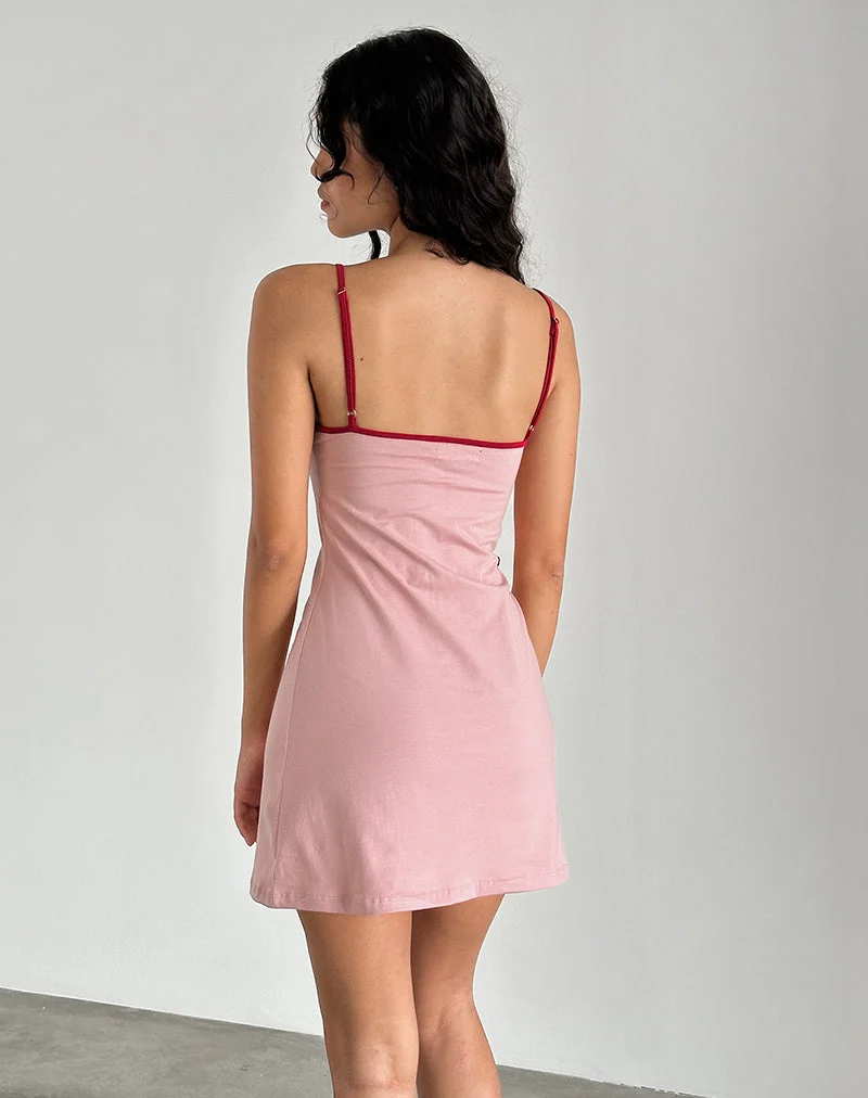Mini robe Riniko en Pink Lady avec reliure Adrenaline Red