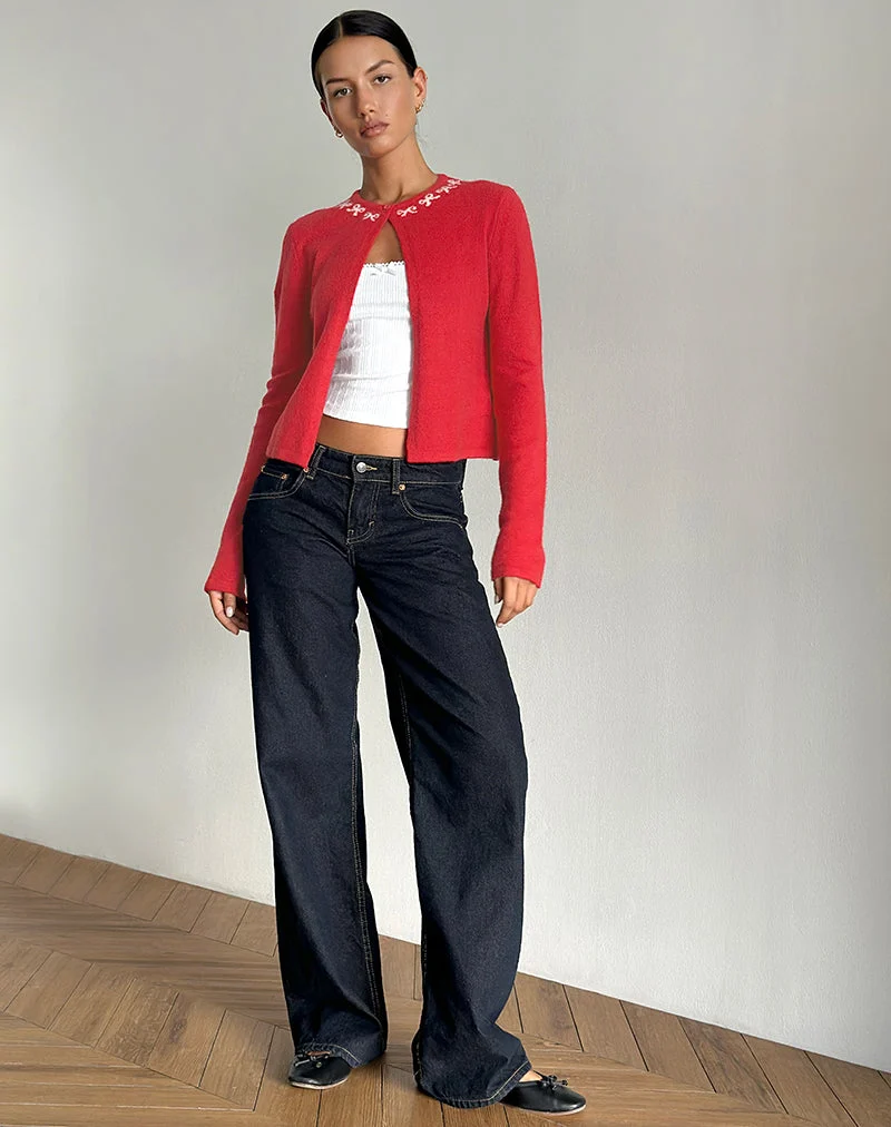 Cardigan Wunara rouge avec nœuds roses
