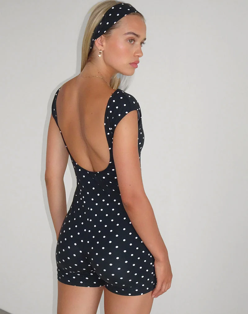 Combinaison dos nu Meredith, noir polka