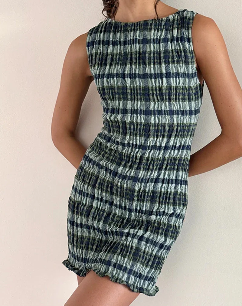 Takayi Mini robe en lin à carreaux monochromes vert