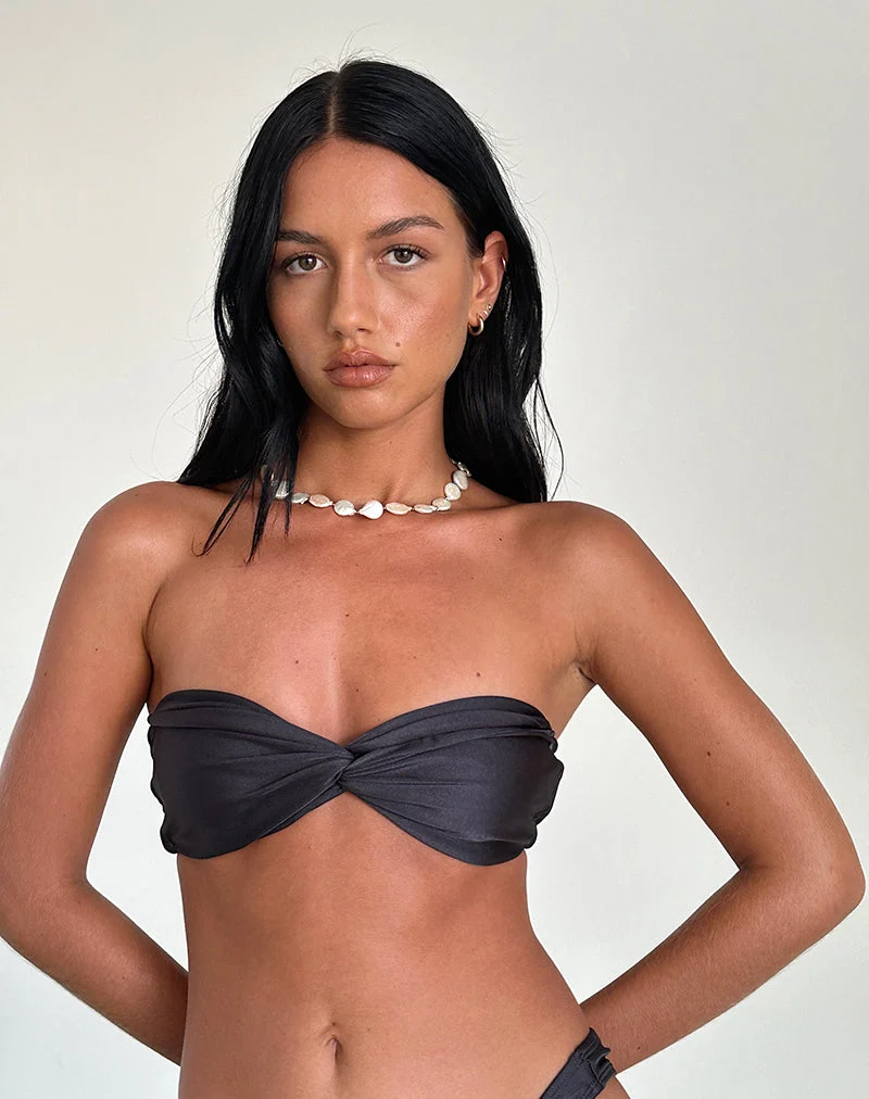 Top de bikini Linda Twist, gris foncé