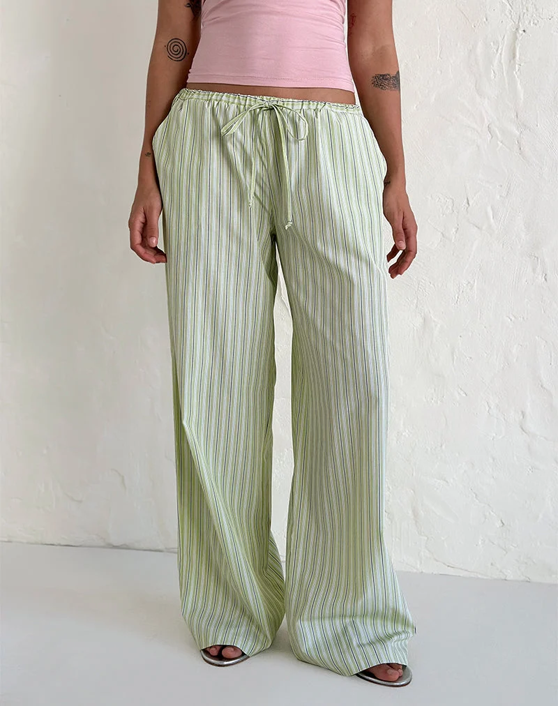 Pantalon Samir à rayures vert clair