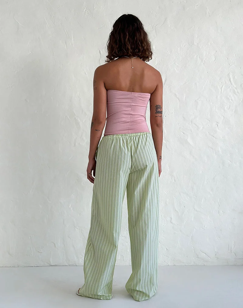 Pantalon Samir à rayures vert clair