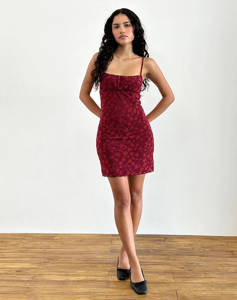 Mini robe Darsya en flocage floral grunge rouge