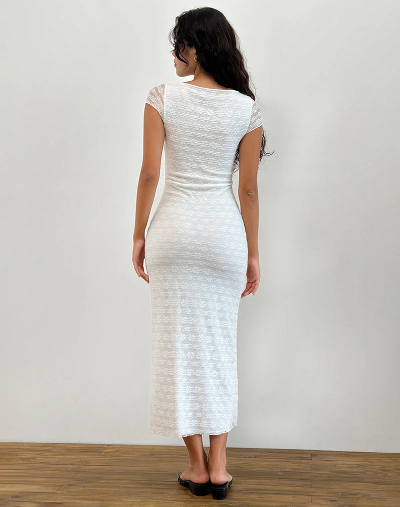 Robe longue Labuan en dentelle Celosia White