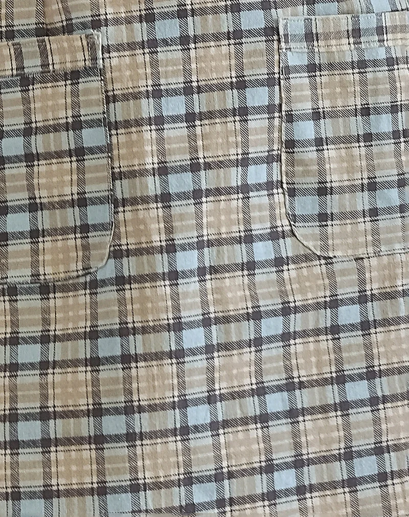 Mini robe Gingka en tissu écossais bleu pastel