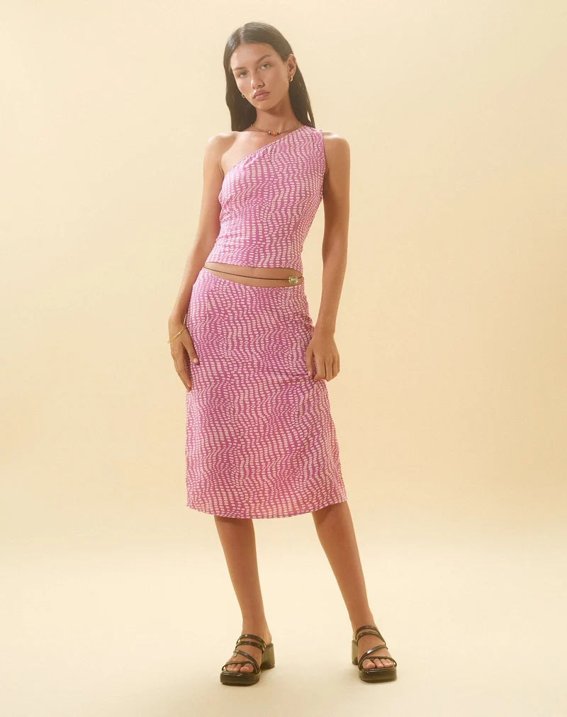 Bayan One Shoulder Top in Wavy Polka Purple (Top asymétrique Bayan à pois ondulés)