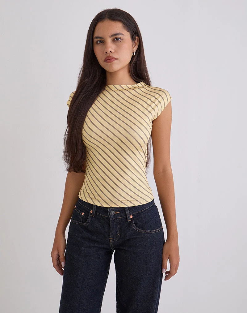 Nova Slinky Top in Yellow Diagonal Stripe (Top fluide à rayures diagonales jaunes)