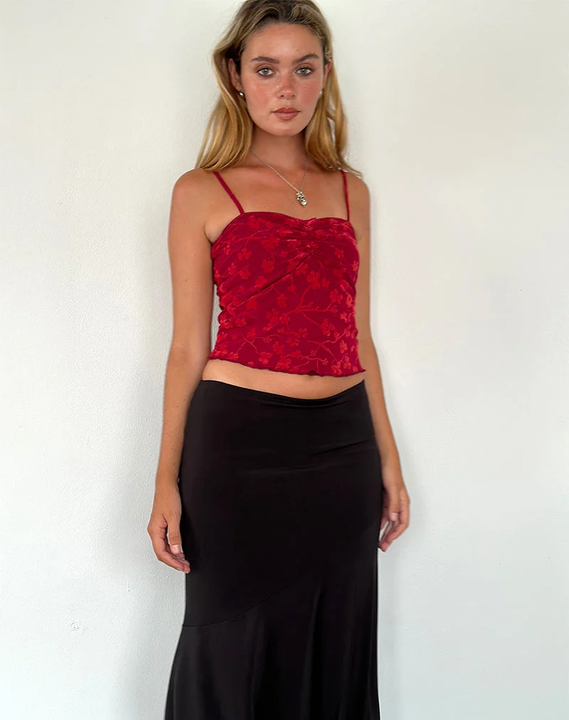 Top Cami Hali en Grunge Floral Flock Red