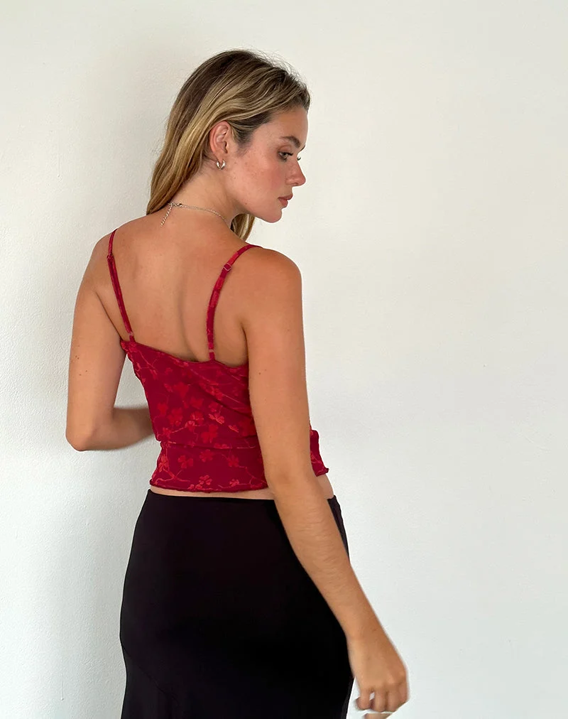 Top Cami Hali en Grunge Floral Flock Red