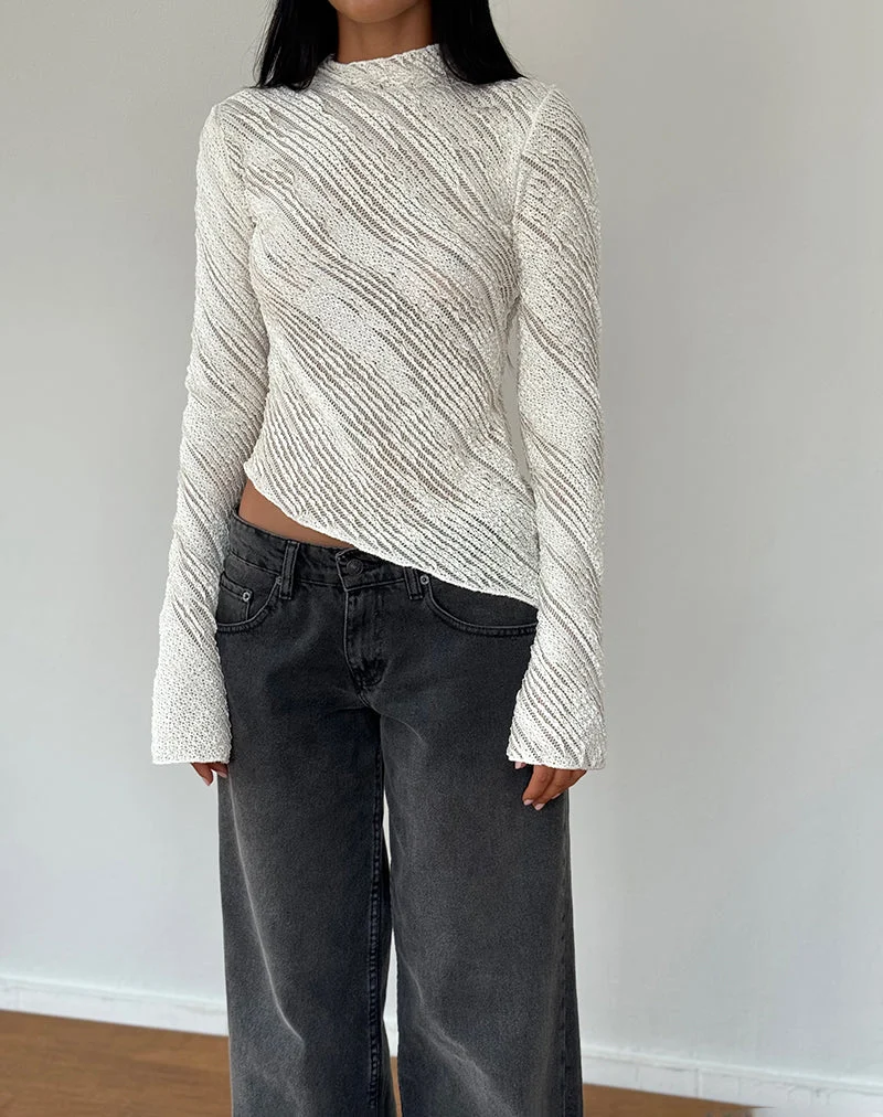 Kittie Long Sleeve Top in Textured Ivory