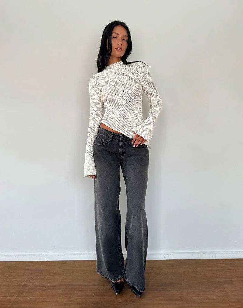 Kittie Long Sleeve Top in Textured Ivory