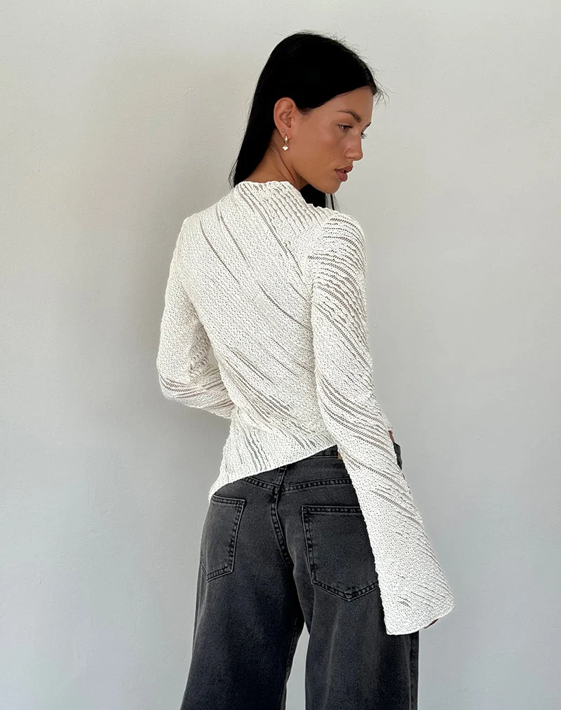 Kittie Long Sleeve Top in Textured Ivory