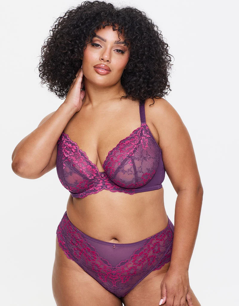 Ann Summers Sexy Lace High Waist Brazilian Brief Dark Purple