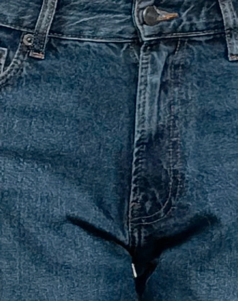 Jean parallèle slim à taille moyenne, bleu moyen usagé