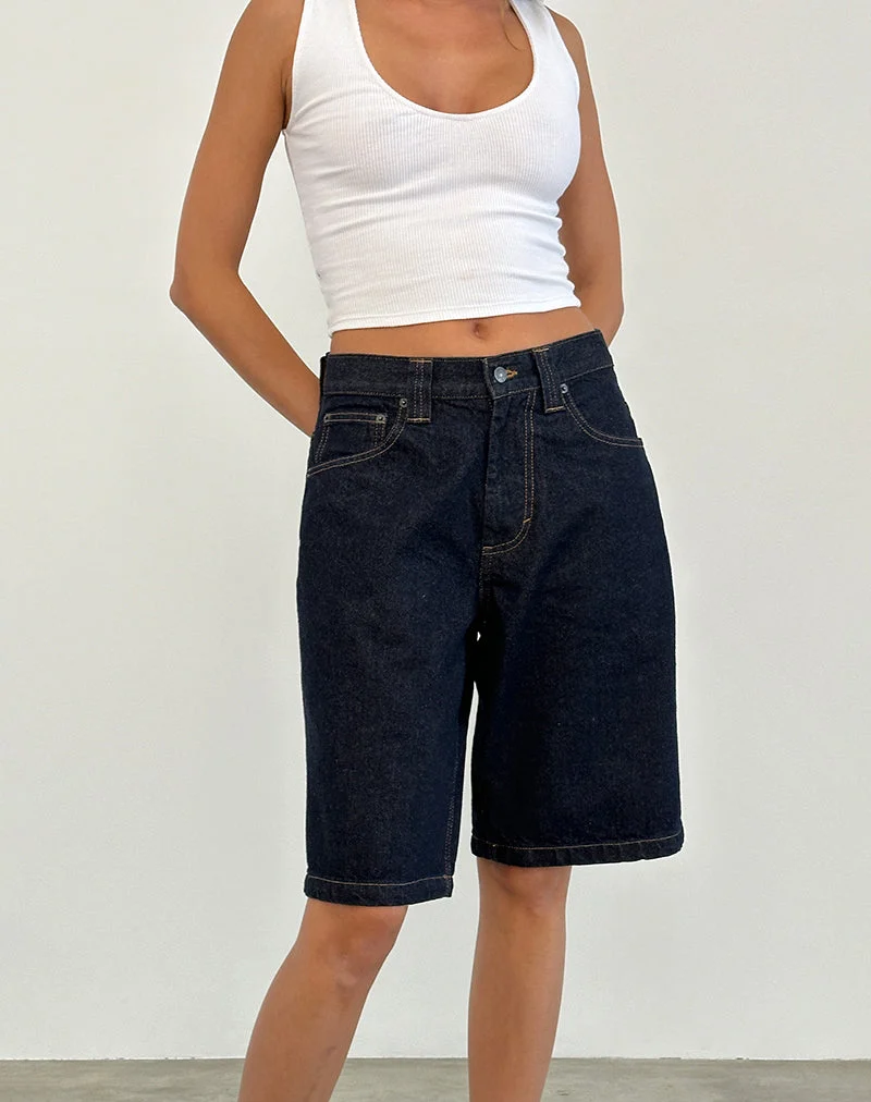 Short skater en jean taille basse, couleur indigo