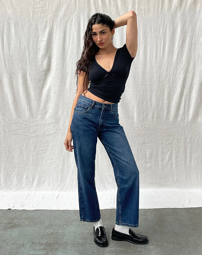 Jeans Awkward Parallel à taille moyenne, bleu moyen usagé