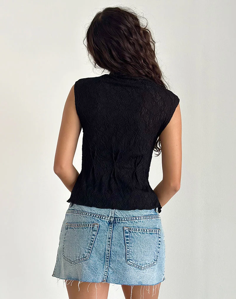 Top Kimbra en noir texturé
