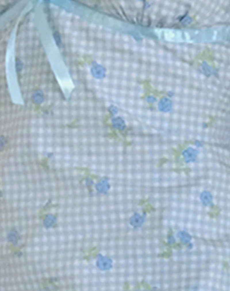 Mini robe Tivata en vichy fleuri bleu