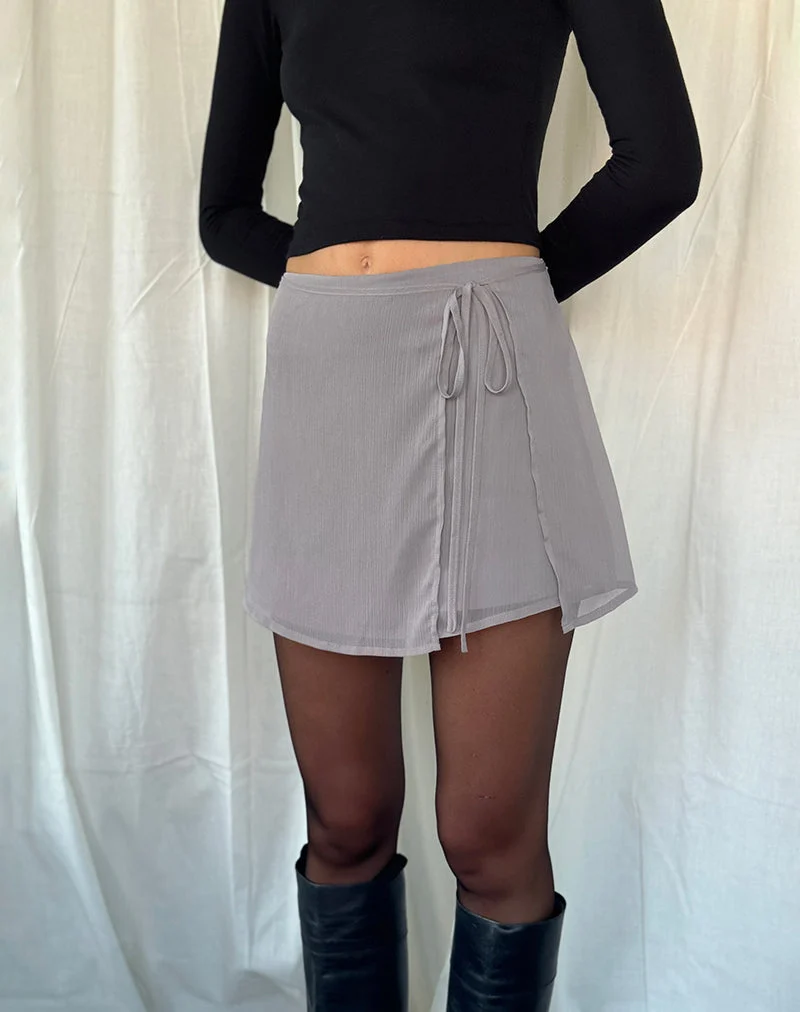 Minijupe enveloppante Keira en mousseline de soie Lilas gris