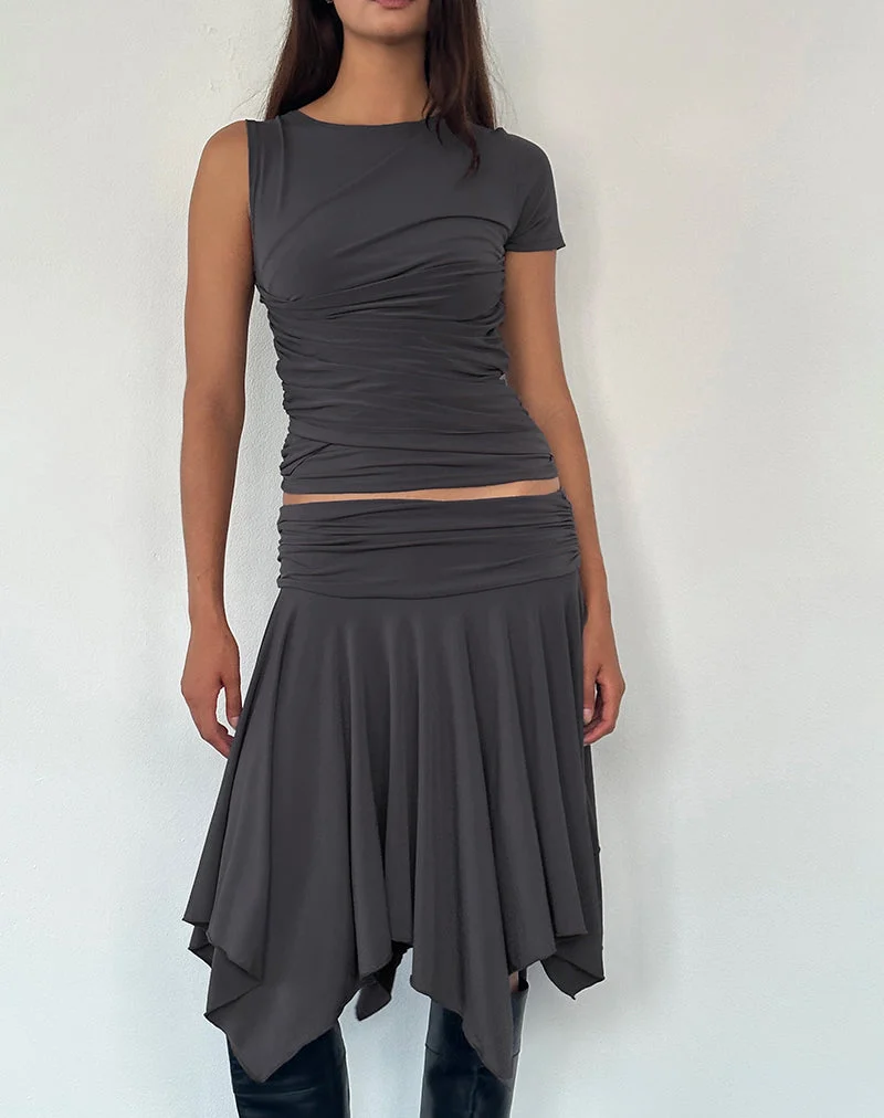 Zera Asymmetric Ruched Top in Grey