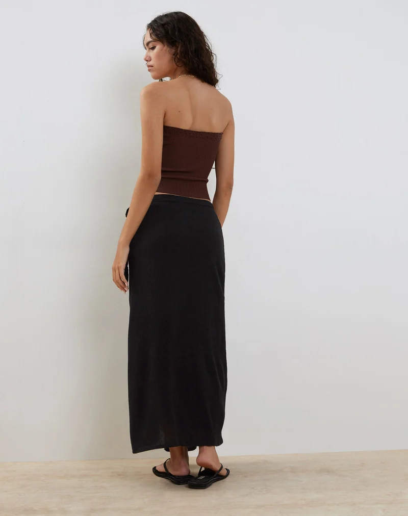 Jupe longue enveloppante Peria, noir froissé