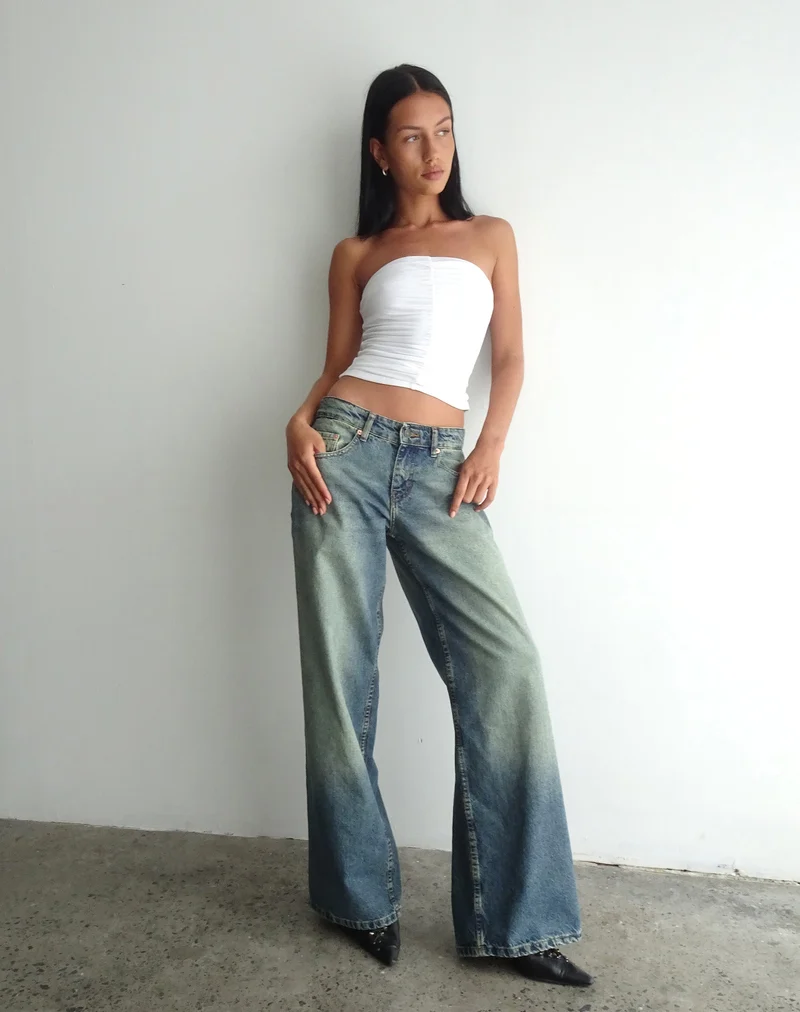Jean à taille basse extra-large Roomy en bleu vert extrême