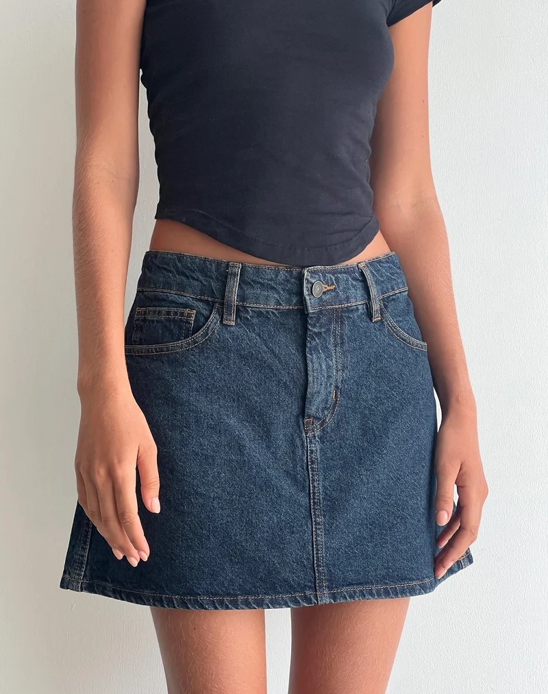Mini jupe ligne A, denim indigo
