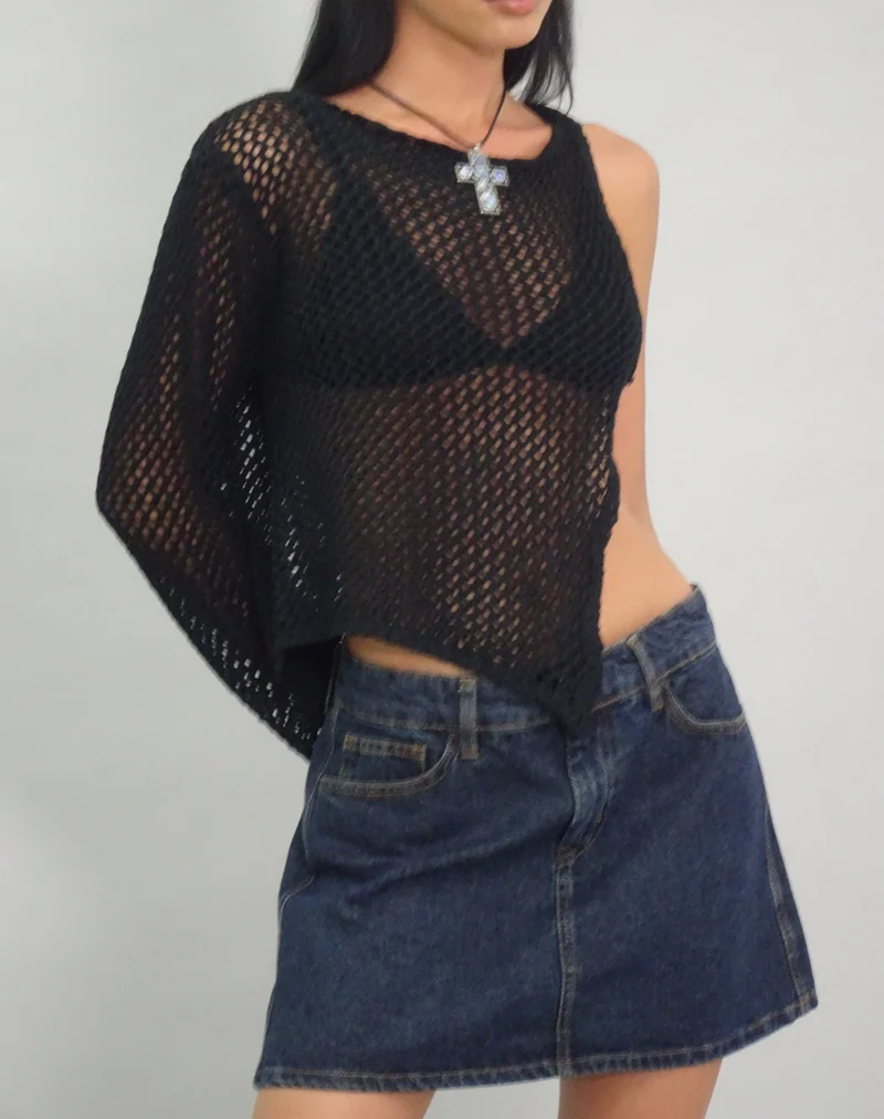 Mini jupe ligne A, denim indigo