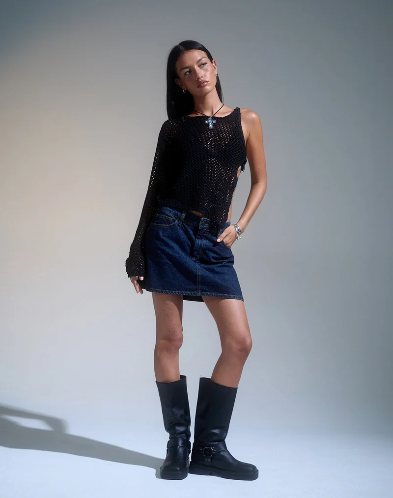 Mini jupe ligne A, denim indigo