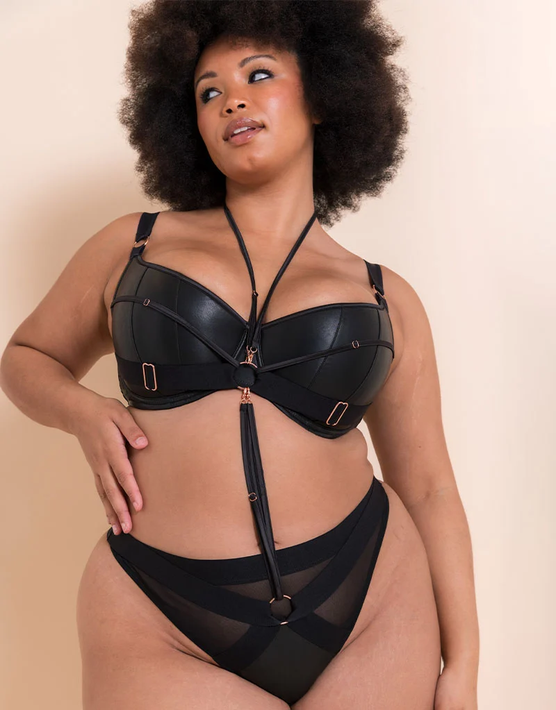 Scantilly Harnessed Padded Half Cup Bra Black