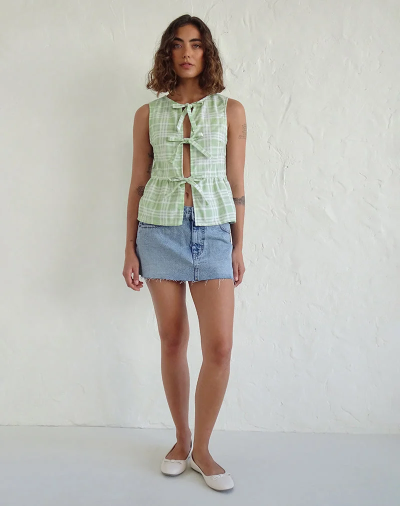 Kayvata Tie Front Top in Table Cloth Neo Mint (nappe à nouer)