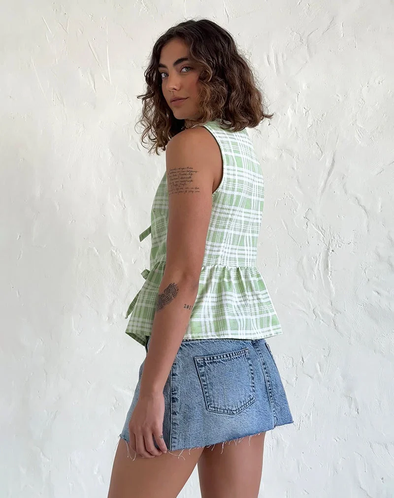 Kayvata Tie Front Top in Table Cloth Neo Mint (nappe à nouer)