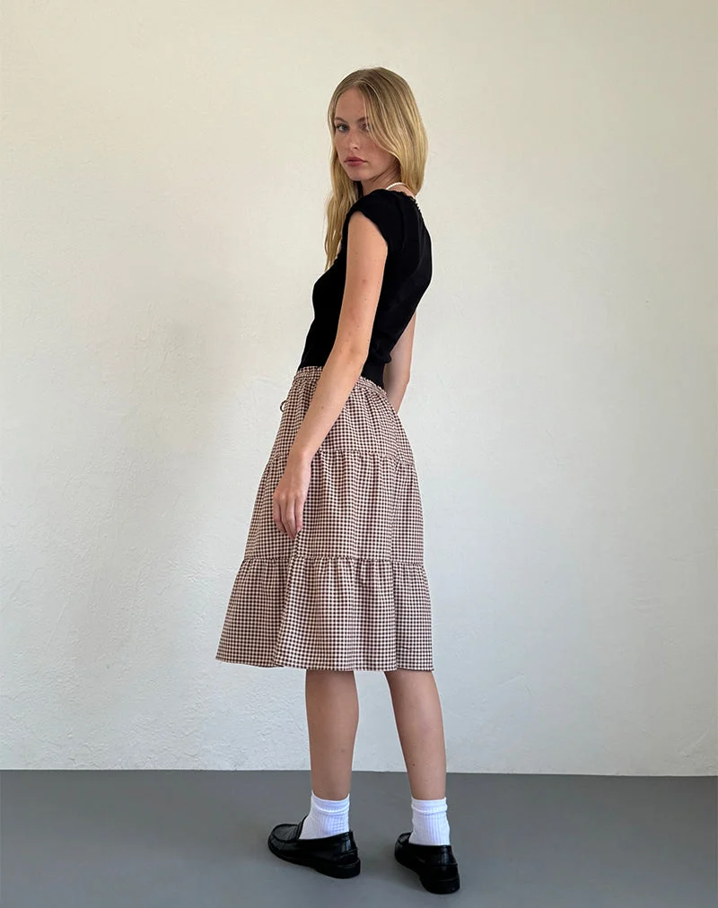 Jupe midi Reef, vichy miniature, marron