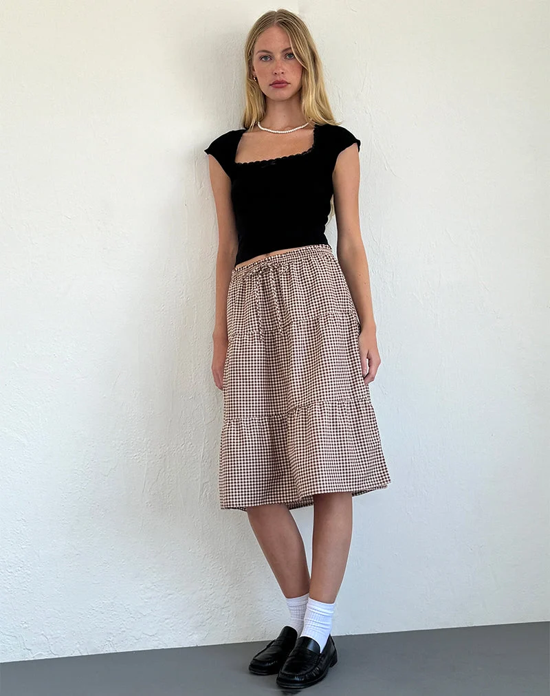 Jupe midi Reef, vichy miniature, marron