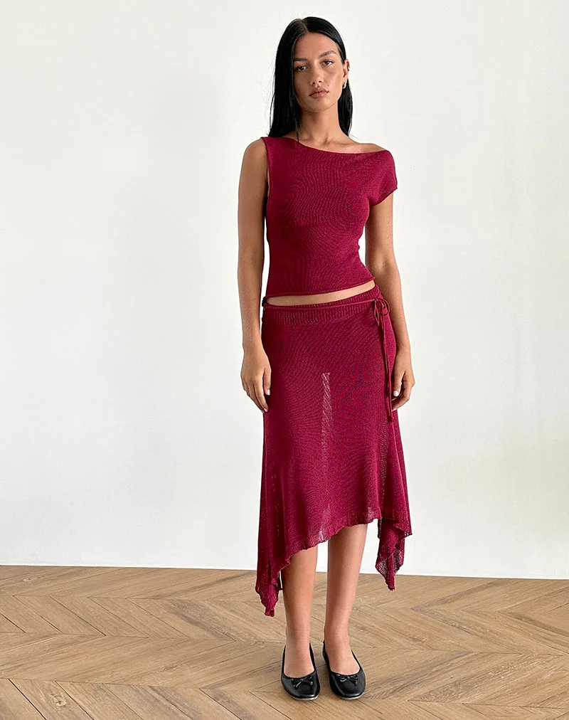 Top Calypso en maille transparente rouge