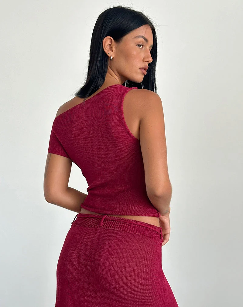 Top Calypso en maille transparente rouge